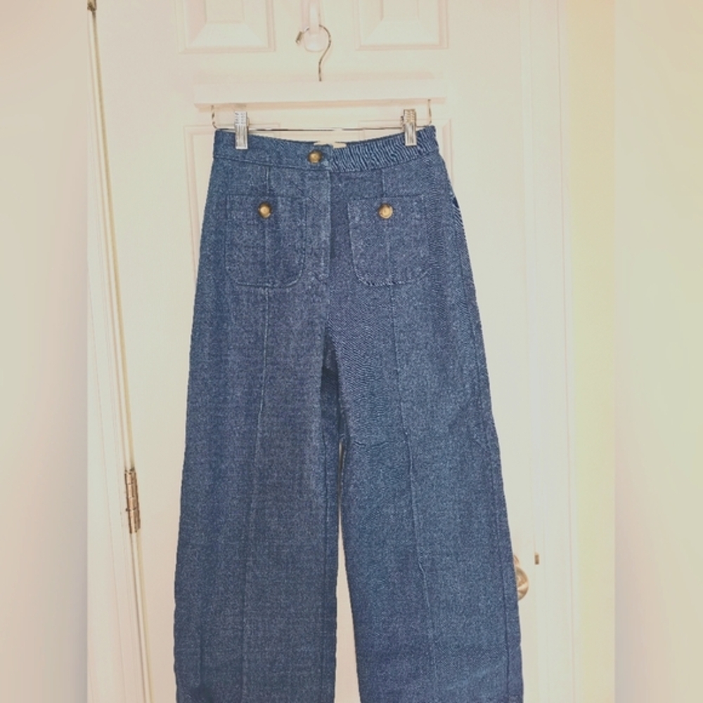 Sezane Blue Wide-Leg Trousers with Front Pockets